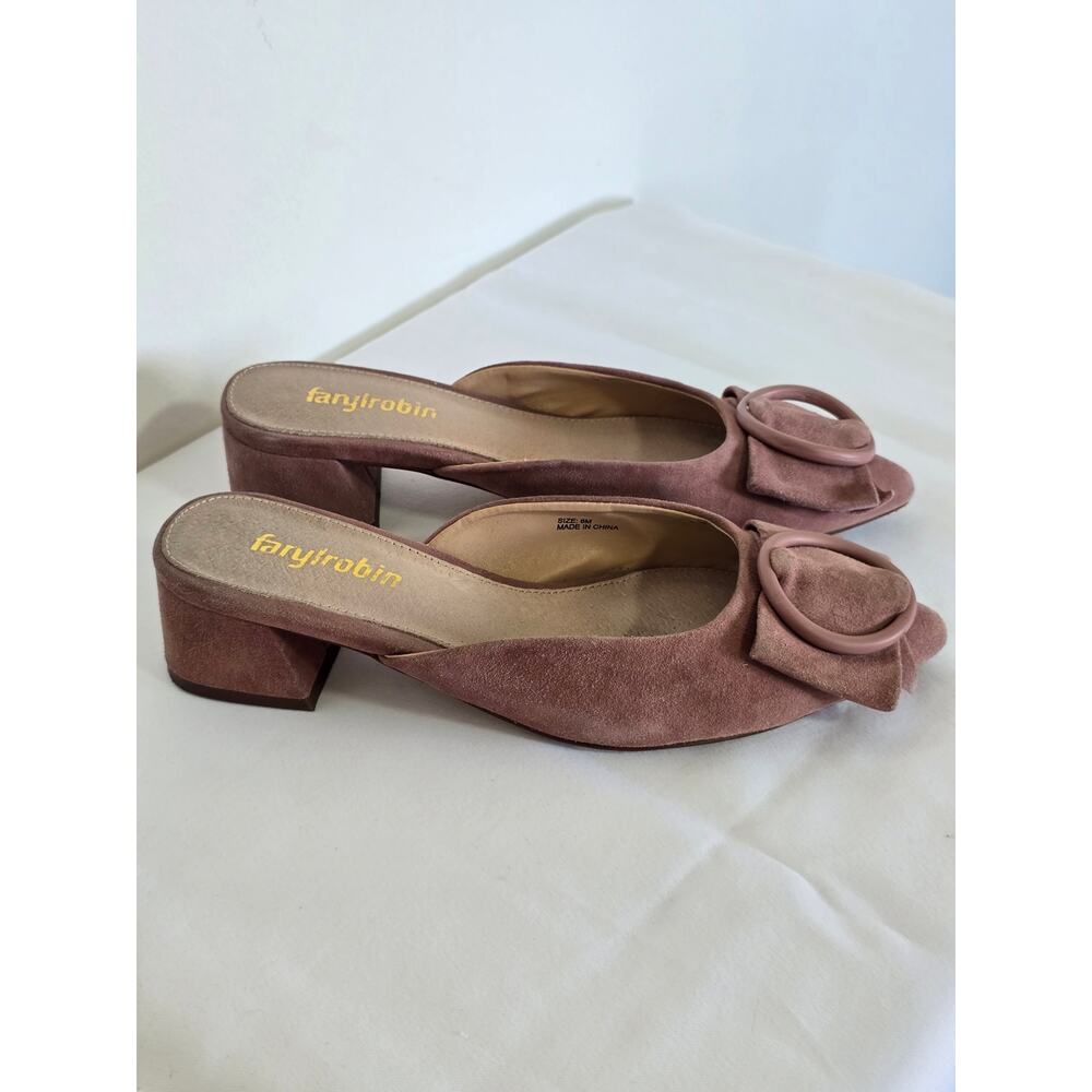 Anthropologie Farylrobin Sarao Blush Suede Mule Heels Size 6 - Picture 3 of 7